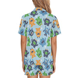 Alien Pattern Print Design 04 Women's V-Neck Short Pajama Set