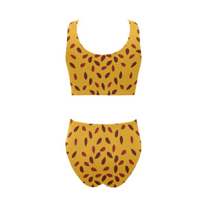 Passion fruit texture Chest Bowknot High Waisted Bikini Swimsuit