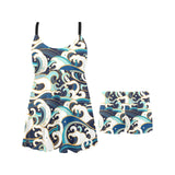 Japanese wave pattern Chest Sexy Pleated Two Piece Swim Dress