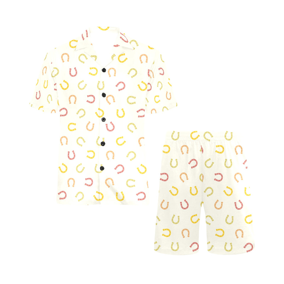 Horseshoes Pattern Print Design 02 Men's V-Neck Short Pajama Set