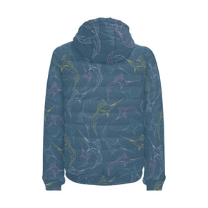 Swordfish Pattern Print Design 02 Men's Padded Hooded Jacket