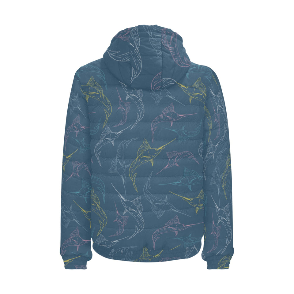 Swordfish Pattern Print Design 02 Men's Padded Hooded Jacket