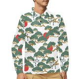 Bonsai red sun japanese pattern Men's Long Sleeve Polo Shirt