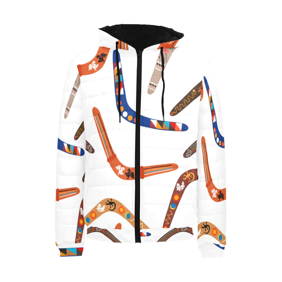 Boomerang Australian aboriginal ornament pattern Men's Padded Hooded Jacket