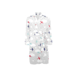 Airplane cloud grey background Men's Long Sleeve Belted Night Robe