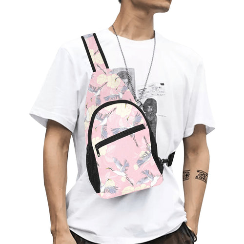 Japanese crane rose pattern All Over Print Chest Bag