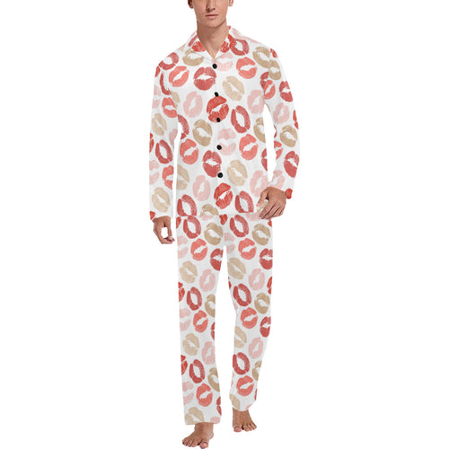 Lips Pattern Print Design 04 Men's Long Pajama Set