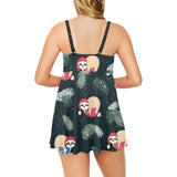 Cute sloths sleeping christmas ball santa hat patt Chest Sexy Pleated Two Piece Swim Dress