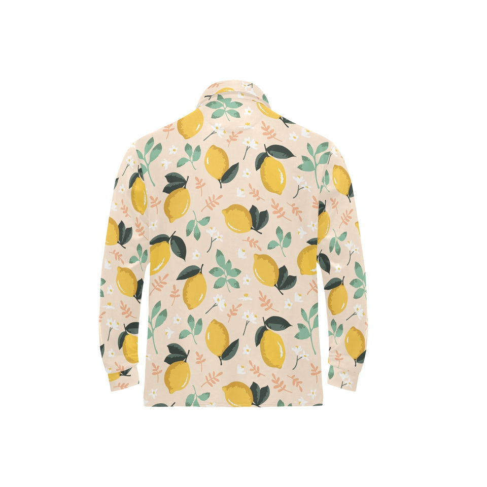 lemon flower leave pattern Men's Long Sleeve Polo Shirt