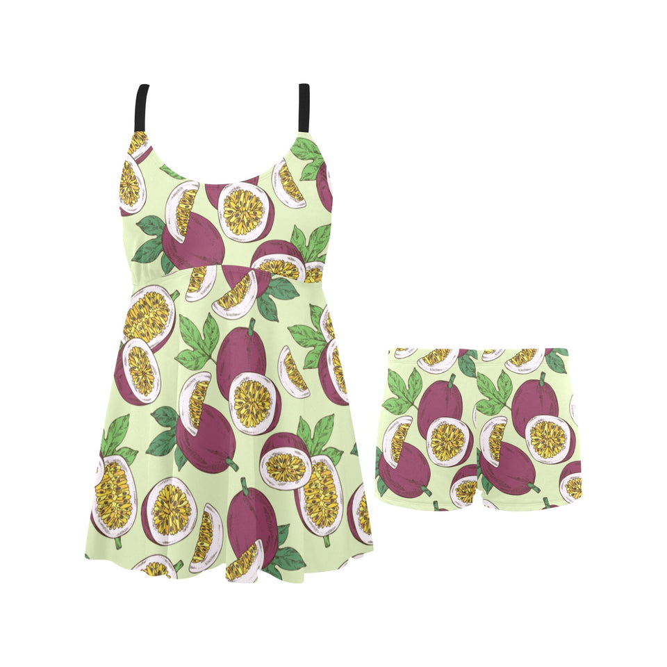 Paassion fruit pattern Chest Sexy Pleated Two Piece Swim Dress