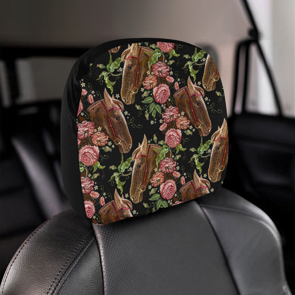 Horse head wild roses pattern Car Headrest Cover