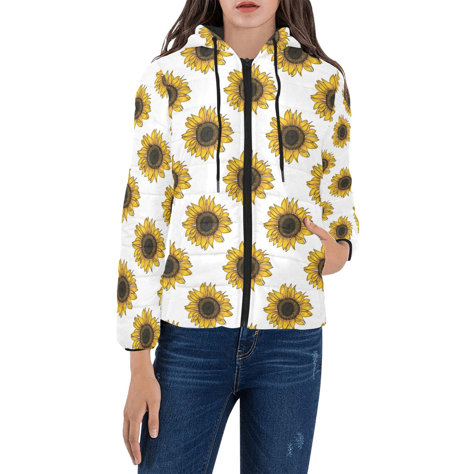 sunflowers design pattern Women's Padded Hooded Jacket