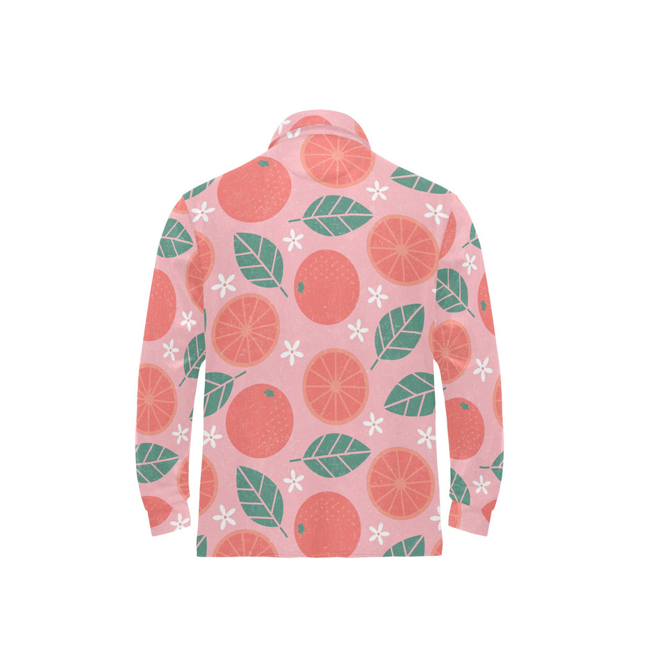 Grapefruit leaves flower pink background Men's Long Sleeve Polo Shirt