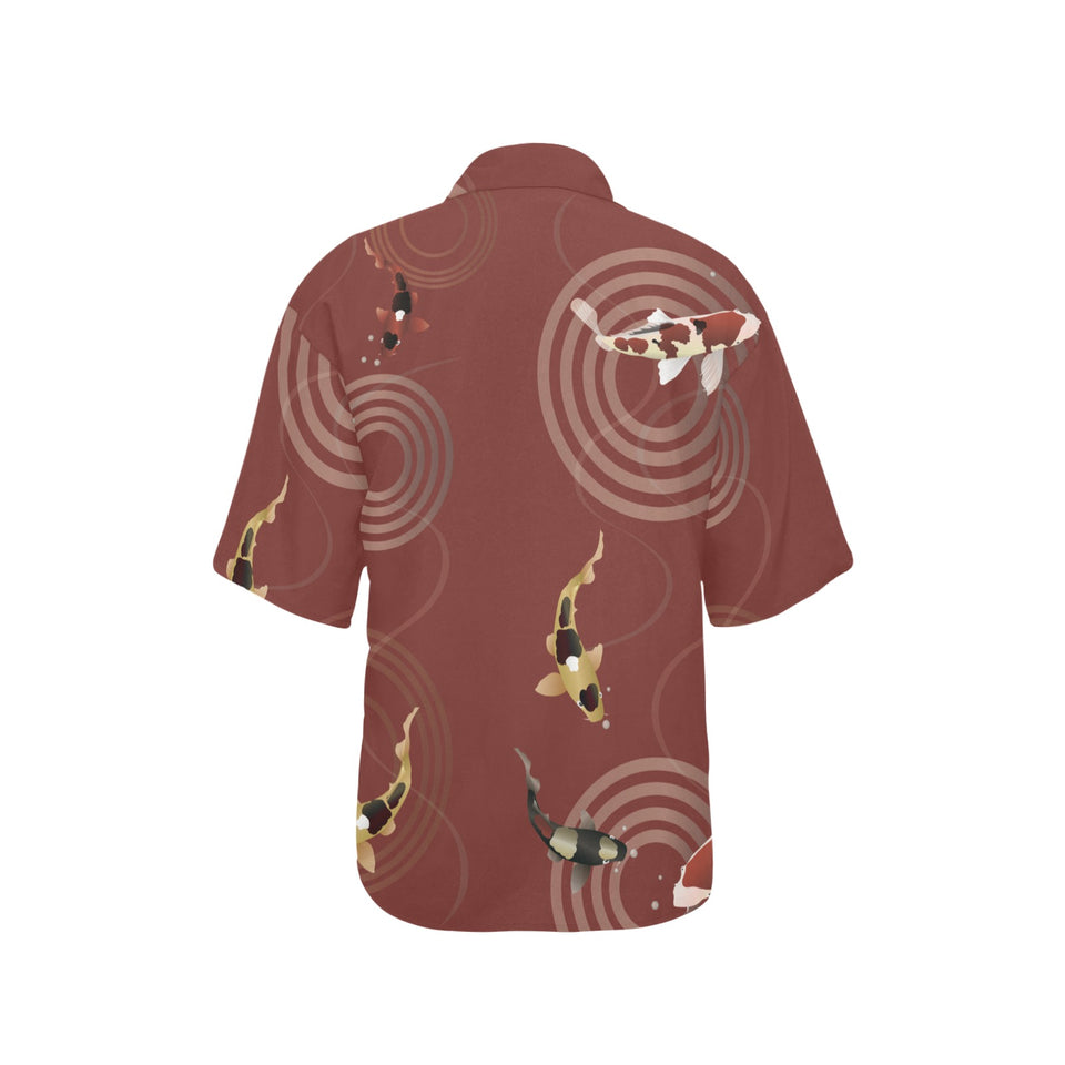 Koi Fish Carp Fish red background Women's All Over Print Hawaiian Shirt