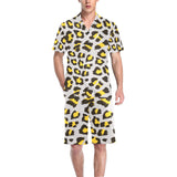 Gray Leopard print pattern Men's V-Neck Short Pajama Set
