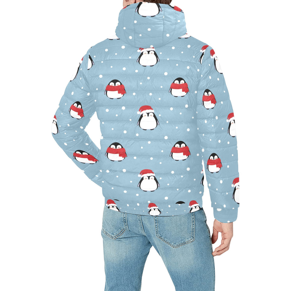 Cute penguin christmas snow pattern Men's Padded Hooded Jacket