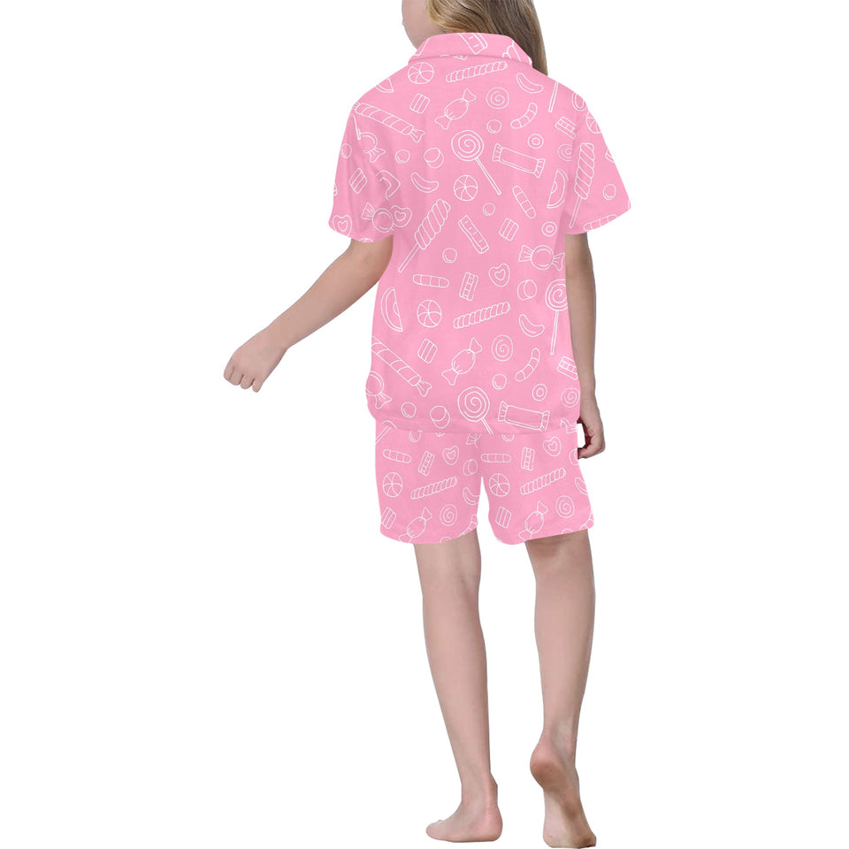 Sweet candy pink background Kids' Boys' Girls' V-Neck Short Pajama Set