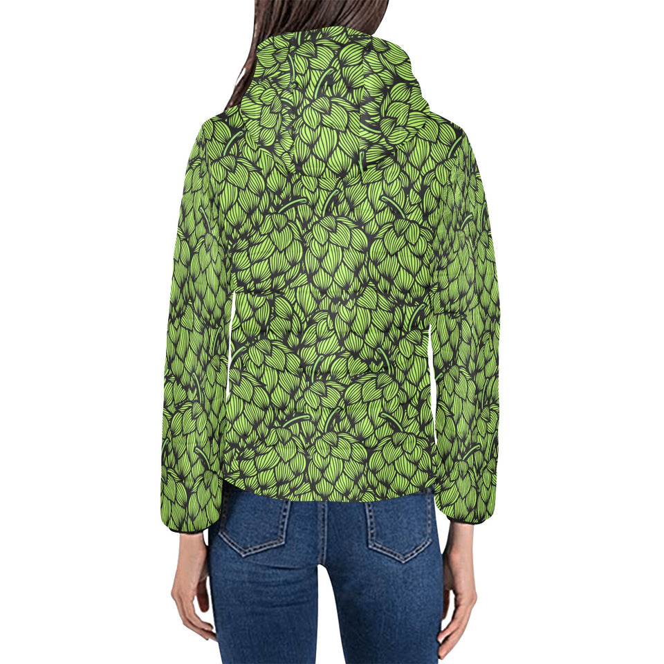 Green hop pattern Women's Padded Hooded Jacket