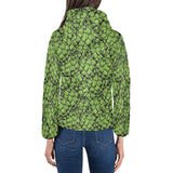 Green hop pattern Women's Padded Hooded Jacket