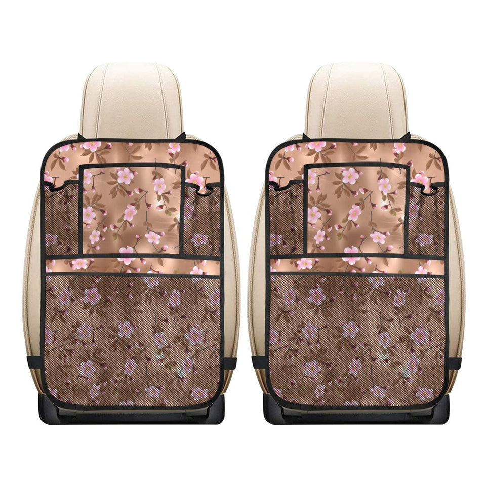 Pink sakura cherry blossom drak brown background Car Seat Back Organizer