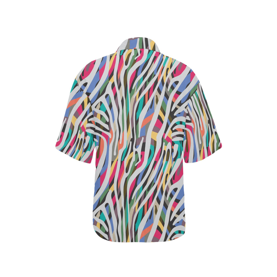 Colorful zebra skin pattern Women's All Over Print Hawaiian Shirt