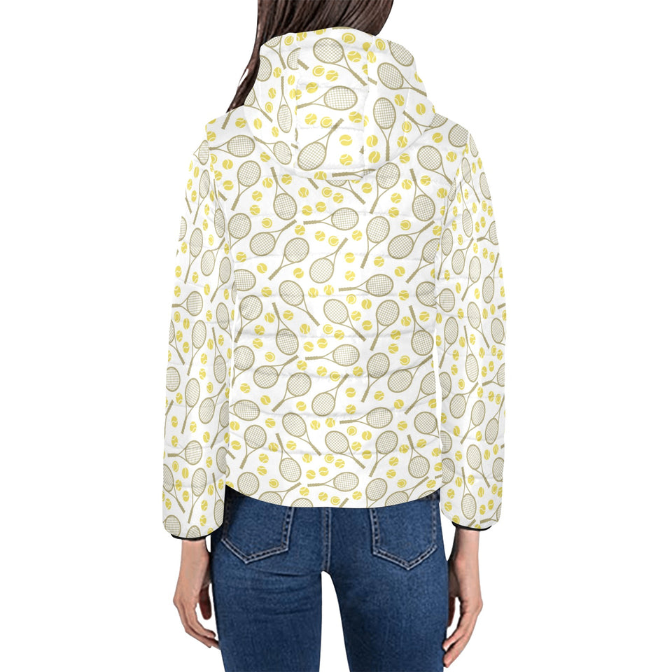 Tennis Pattern Print Design 02 Women's Padded Hooded Jacket