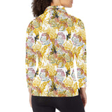 Cool Bee honeycomb leaves pattern Women's Long Sleeve Polo Shirt