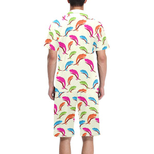 Colorful Chameleon lizard pattern Men's V-Neck Short Pajama Set