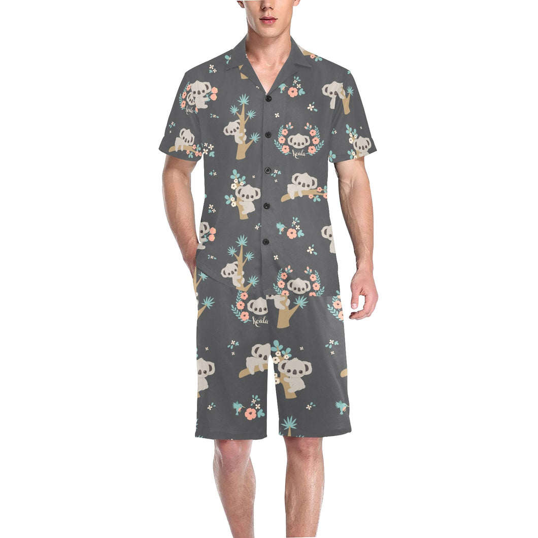Cute koala pattern Men's V-Neck Short Pajama Set