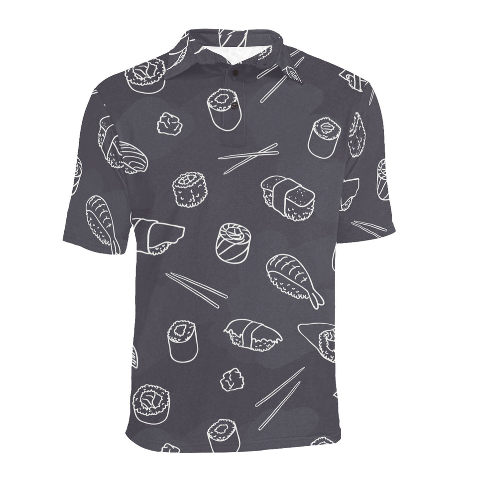sushi pattern black background Men's All Over Print Polo Shirt