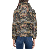 Chameleon lizard tropical leaves palm tree Women's Padded Hooded Jacket