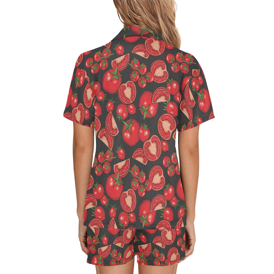 Tomato black background Women's V-Neck Short Pajama Set