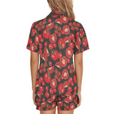 Tomato black background Women's V-Neck Short Pajama Set