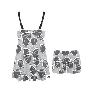 Sun Glasses Pattern Print Design 04 Chest Sexy Pleated Two Piece Swim Dress