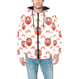 Daruma japanese wooden doll design pattern Men's Padded Hooded Jacket