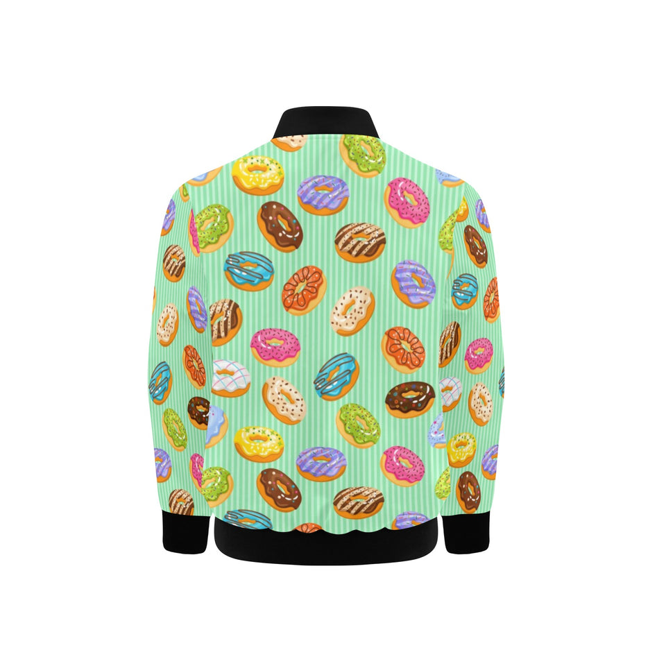 Colorful donut pattern green background Kids' Boys' Girls' Bomber Jacket