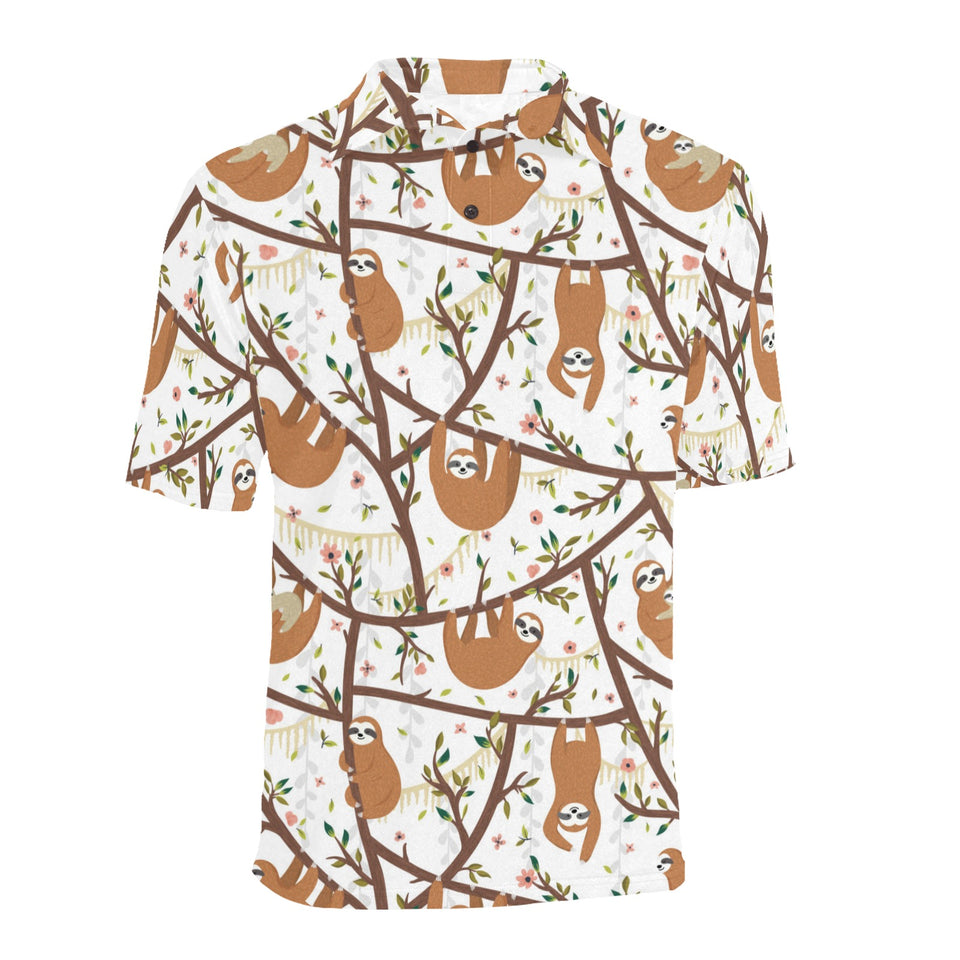 Sloths hanging on the tree pattern Men's All Over Print Polo Shirt