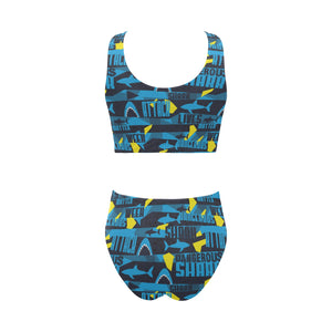 Shark dangerous Chest Bowknot High Waisted Bikini Swimsuit