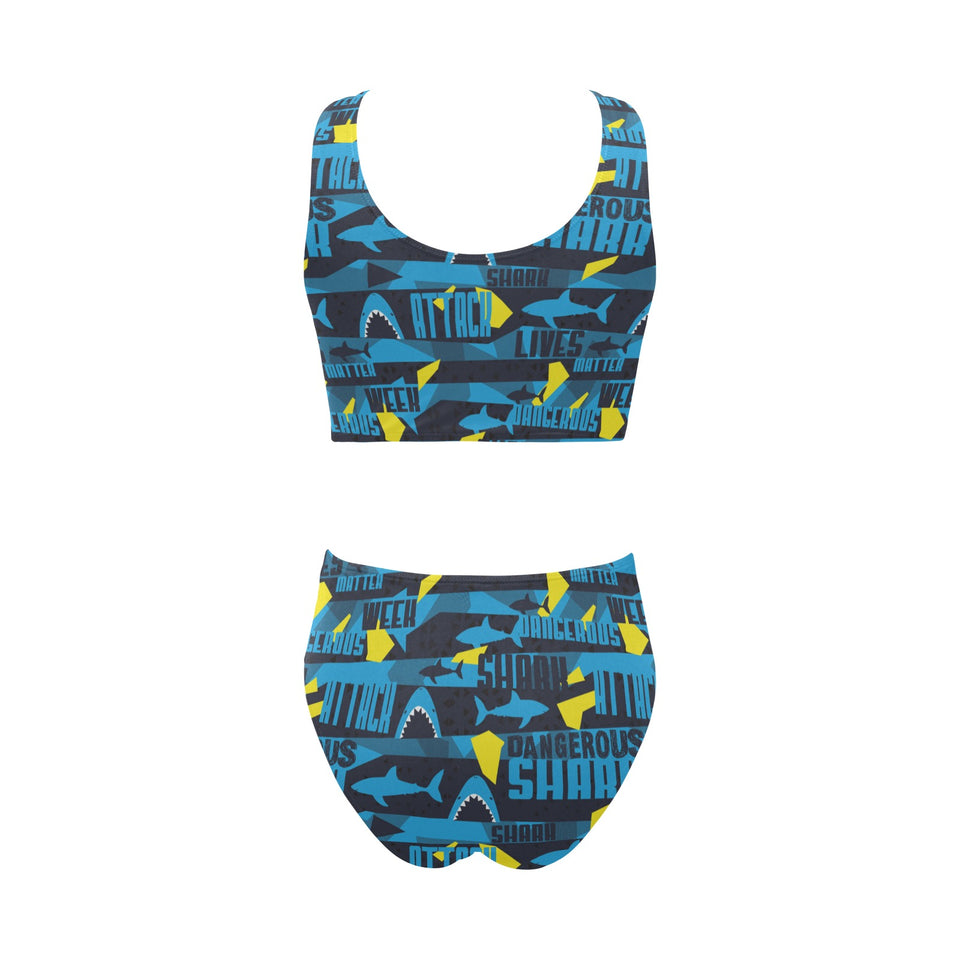 Shark dangerous Chest Bowknot High Waisted Bikini Swimsuit
