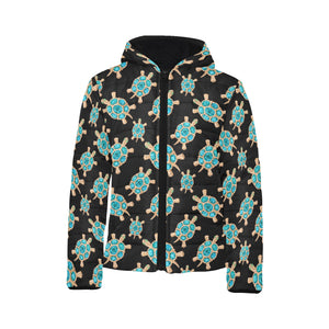 Sea turtle blue stone pattern Kids' Boys' Girls' Padded Hooded Jacket