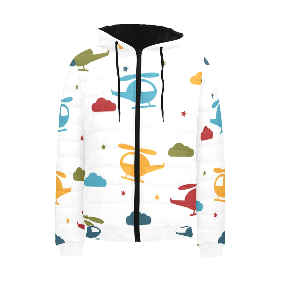 Colorful helicopter pattern Men's Padded Hooded Jacket