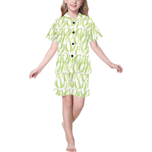 Green Peas Pattern Print Design 03 Kids' Boys' Girls' V-Neck Short Pajama Set