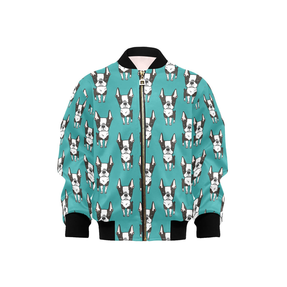 Hand drawn boston terrier dog pattern Kids' Boys' Girls' Bomber Jacket