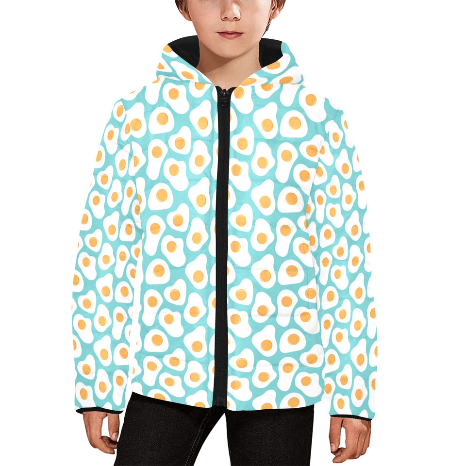 Fried Eggs Pattern Print Design 04 Kids' Boys' Girls' Padded Hooded Jacket