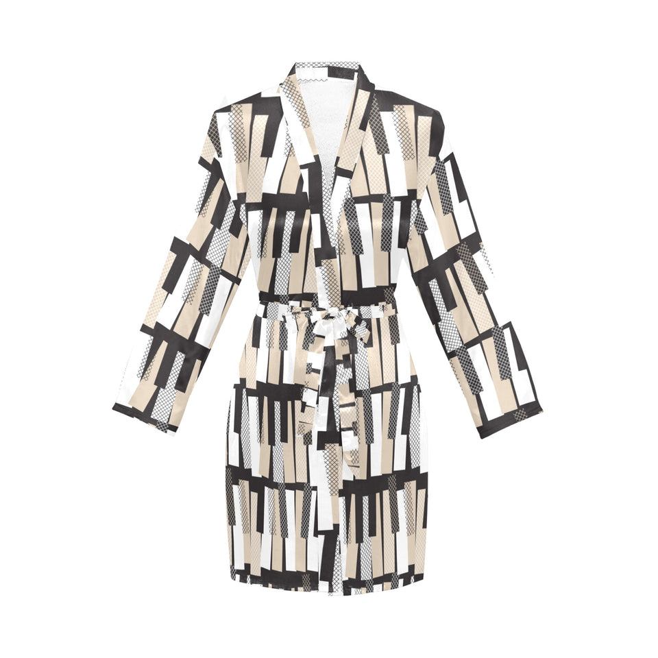 Piano Pattern Print Design 04 Women's Long Sleeve Belted Night Robe