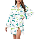 watercolor crocodile pattern Women's Long Sleeve Belted Night Robe