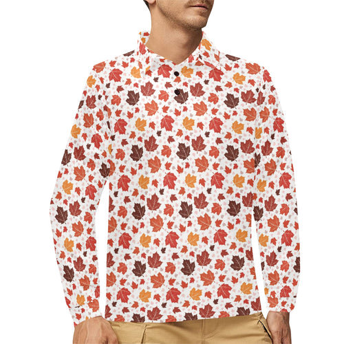 Colorful Maple Leaf pattern Men's Long Sleeve Polo Shirt