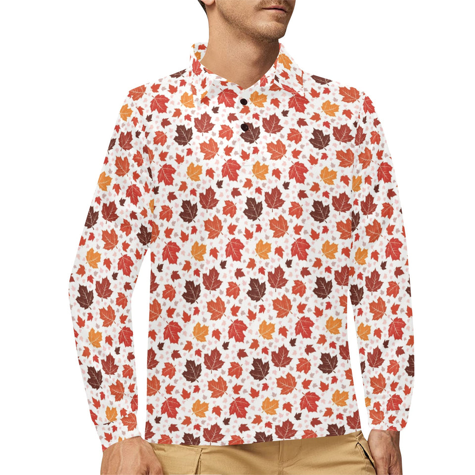 Colorful Maple Leaf pattern Men's Long Sleeve Polo Shirt