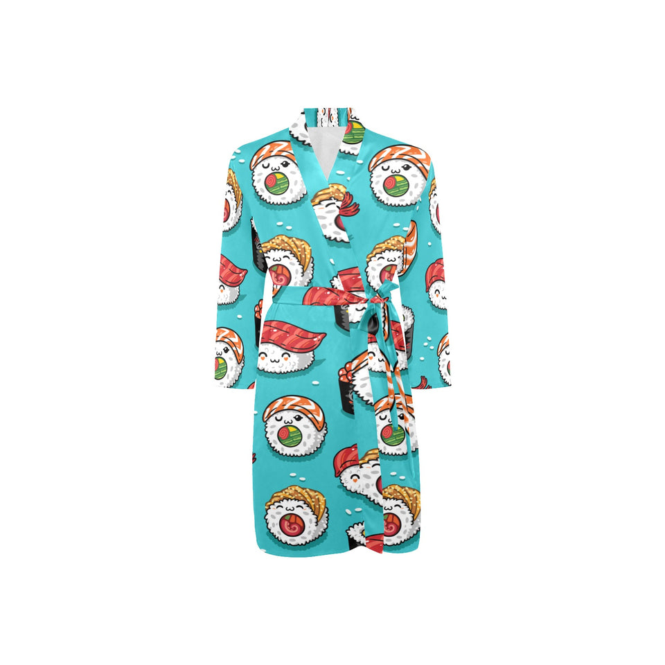 Cute sushi pattern Men's Long Sleeve Belted Night Robe