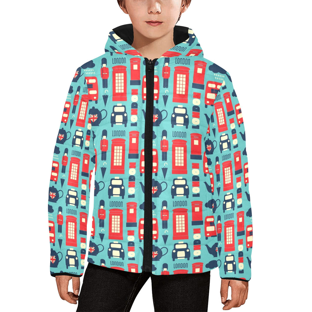 British Pattern Print Design 04 Kids' Boys' Girls' Padded Hooded Jacket